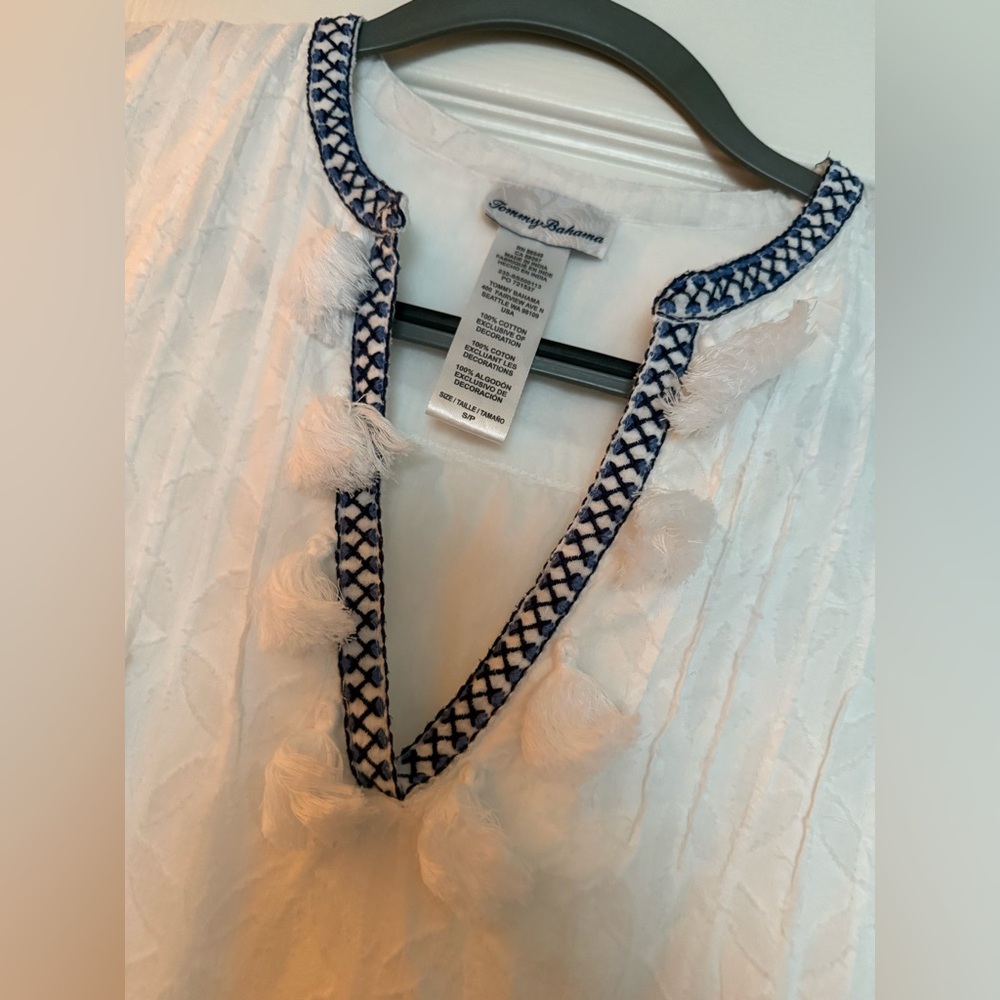 NWOT Tommy Bahama Embroidered Tassel V-Neck Cotton Tunic Dress Size S - Picture 5 of 10